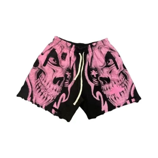 VERTABRAE MAGENTA SKULL DISTRESSED SHORTS