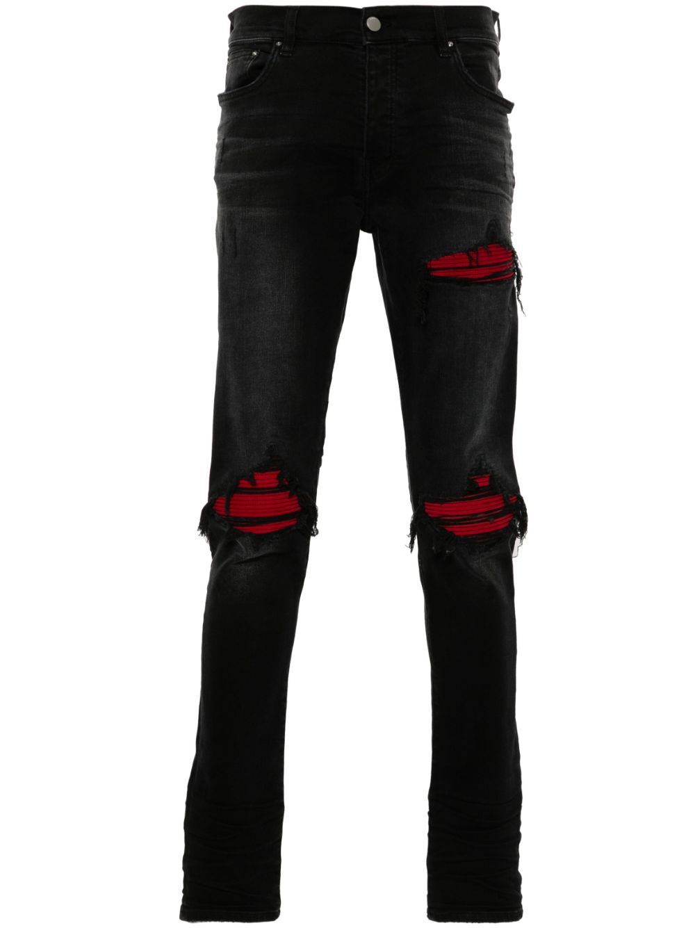 AMIRI BLACK MX1 ULTRA SUEDE RED PATCH JEANS