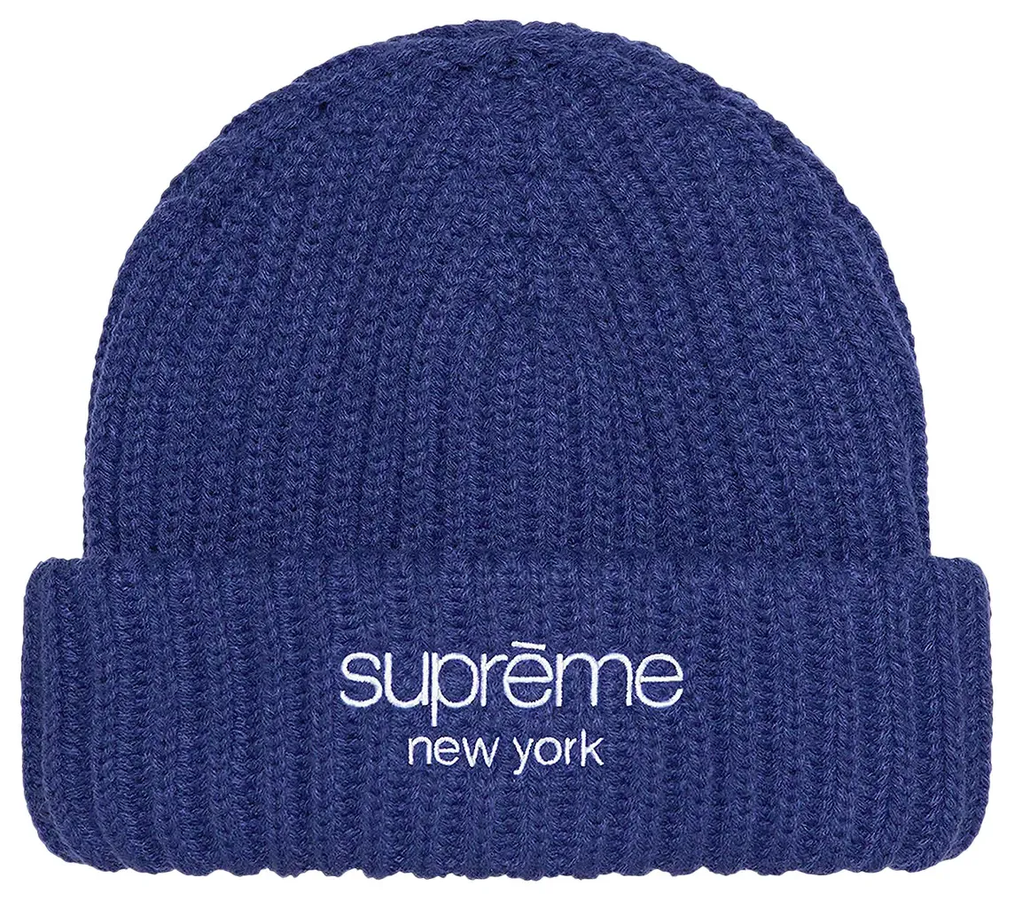 SUPREME RIBBED DARK ROYAL BEANIE