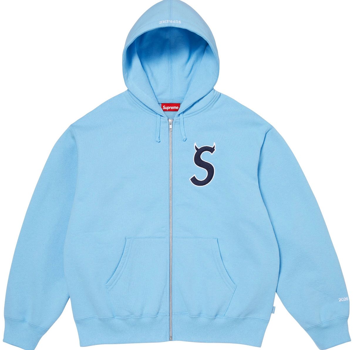 SUPREME DEVIL S LOGO ZIP UP HOODED SWEATSHIRT LIGHT BLUE