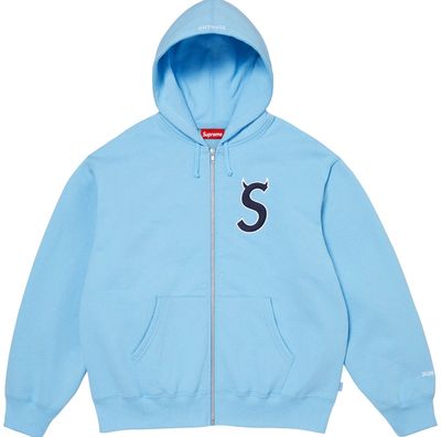 SUPREME DEVIL S LOGO ZIP UP HOODED SWEATSHIRT LIGHT BLUE