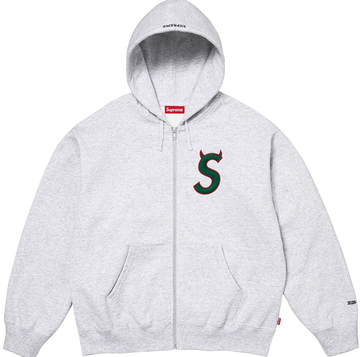 SUPREME DEVIL S LOGO ASH GREY HOODED SWEATSHIRT