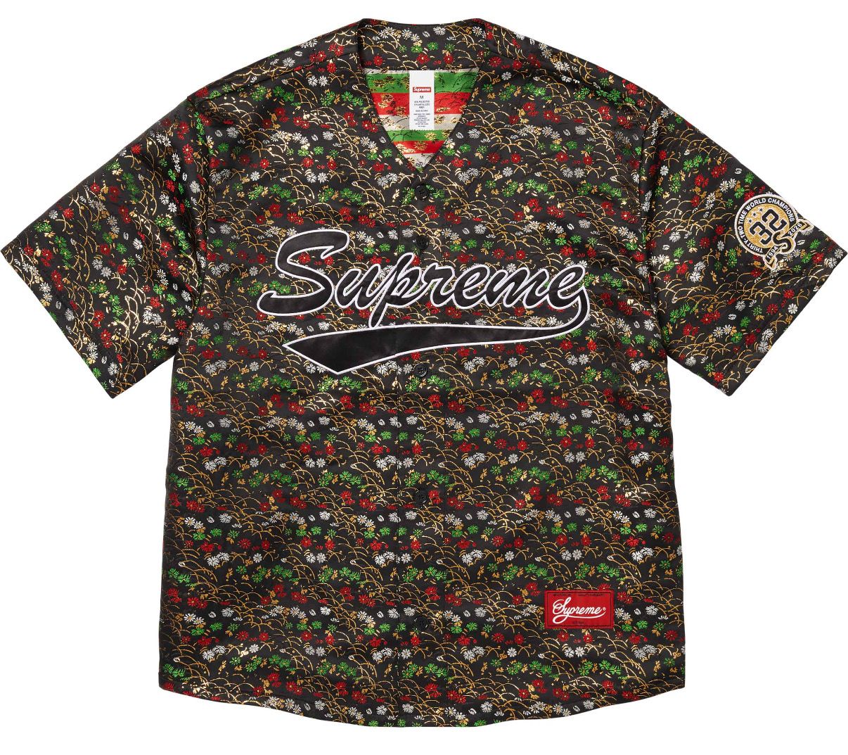 SUPREME FLORAL JACQUARD BASEBALL JERSEY BLACK