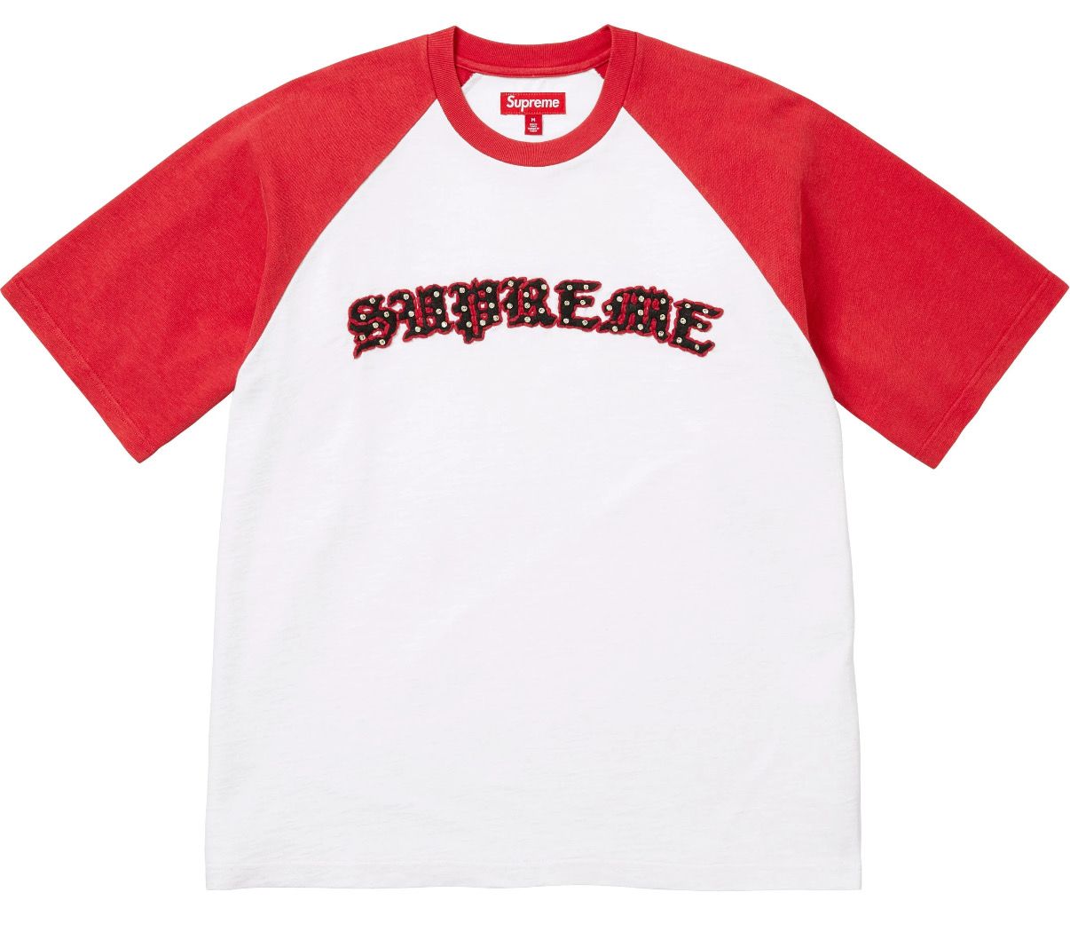 SUPREME RHINESTONE RAGLAN S/S TOP WHITE