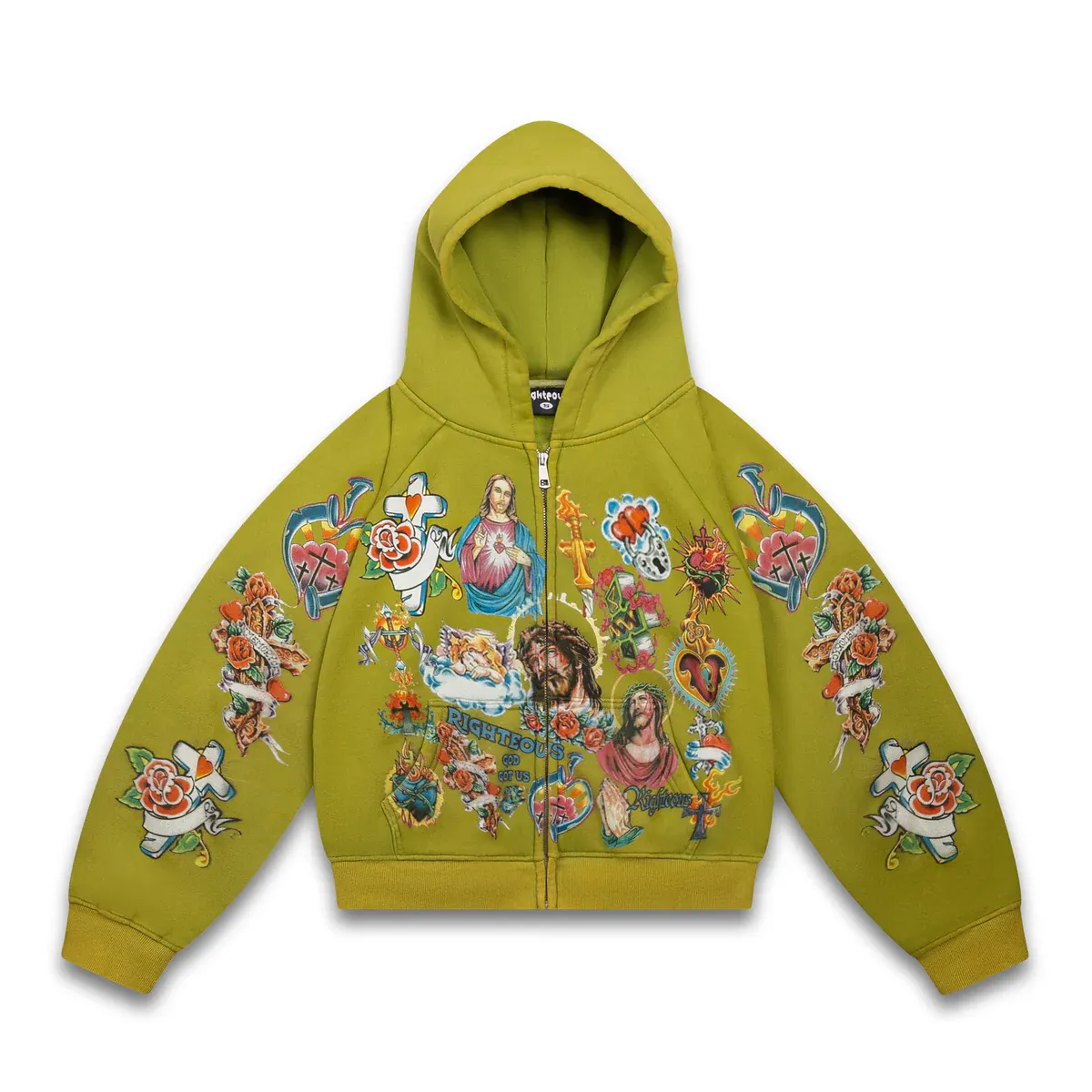 RIGHTEOUS RISEN KING CROPPED MOSS ZIP UP