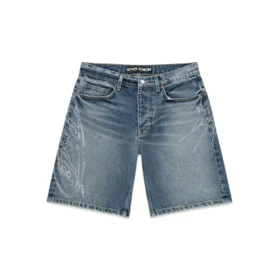 SP5DER SCRIPT WEB DENIM SHORT INDIGO