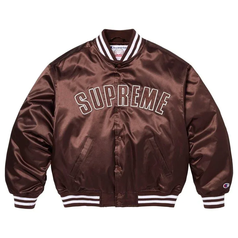 SUPREME CHAMPION SATIN VARSITY JACKET BROWN