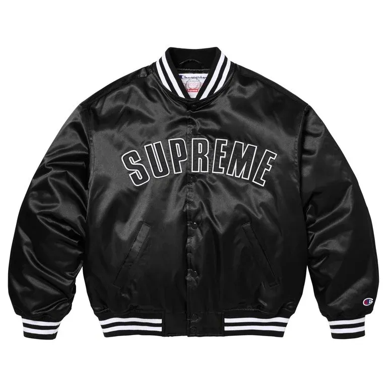 SUPREME CHAMPION SATIN VARSITY JACKET BLACK
