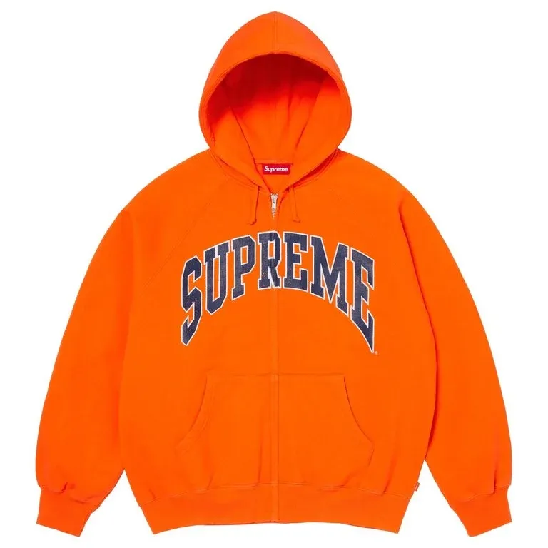 SUPREME CRACKED RAGLAN ZIP UP HOODED SWEATSHIRT ORANGE