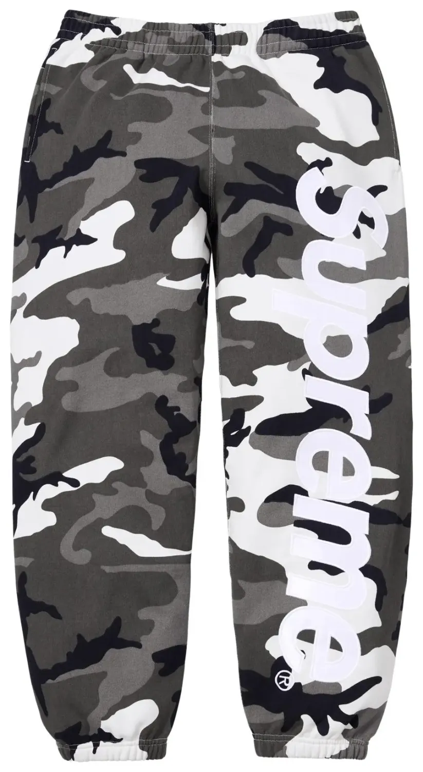 SUPREME SATIN APPLIQUE SNOW CAMO SWEATPANTS