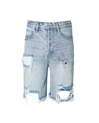 MNML DISTRESSED SPIDER DENIM SHORTS
