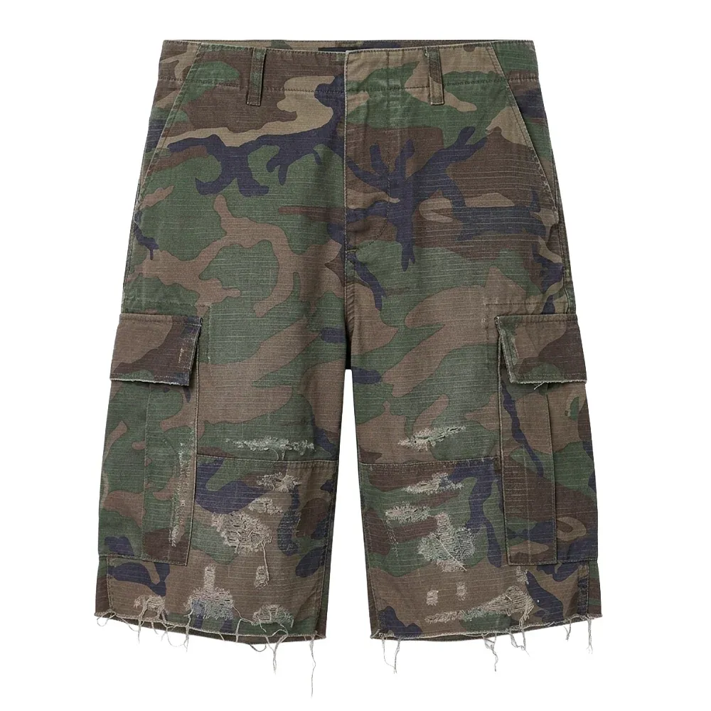 MNML BAGGY DISTRESSED CAMO SHORTS