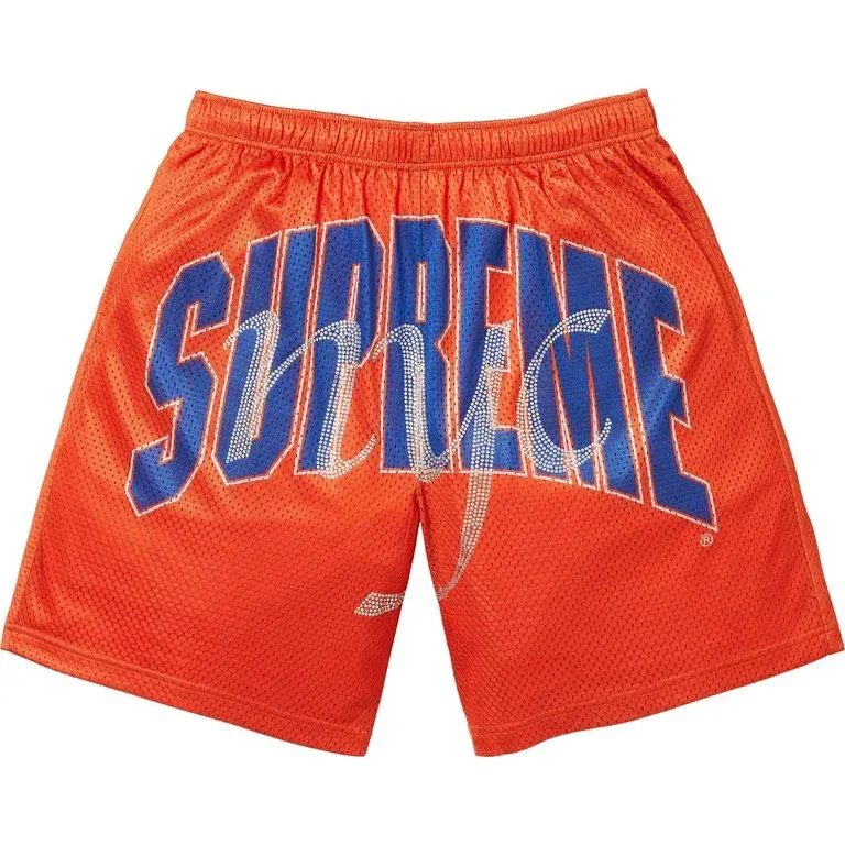 SUPREME RHINESTONE MESH SHORTS ORANGE