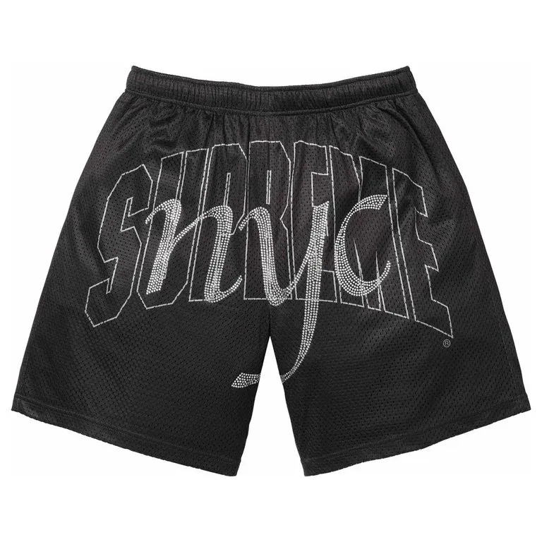 SUPREME RHINESTONE MESH SHORTS BLACK