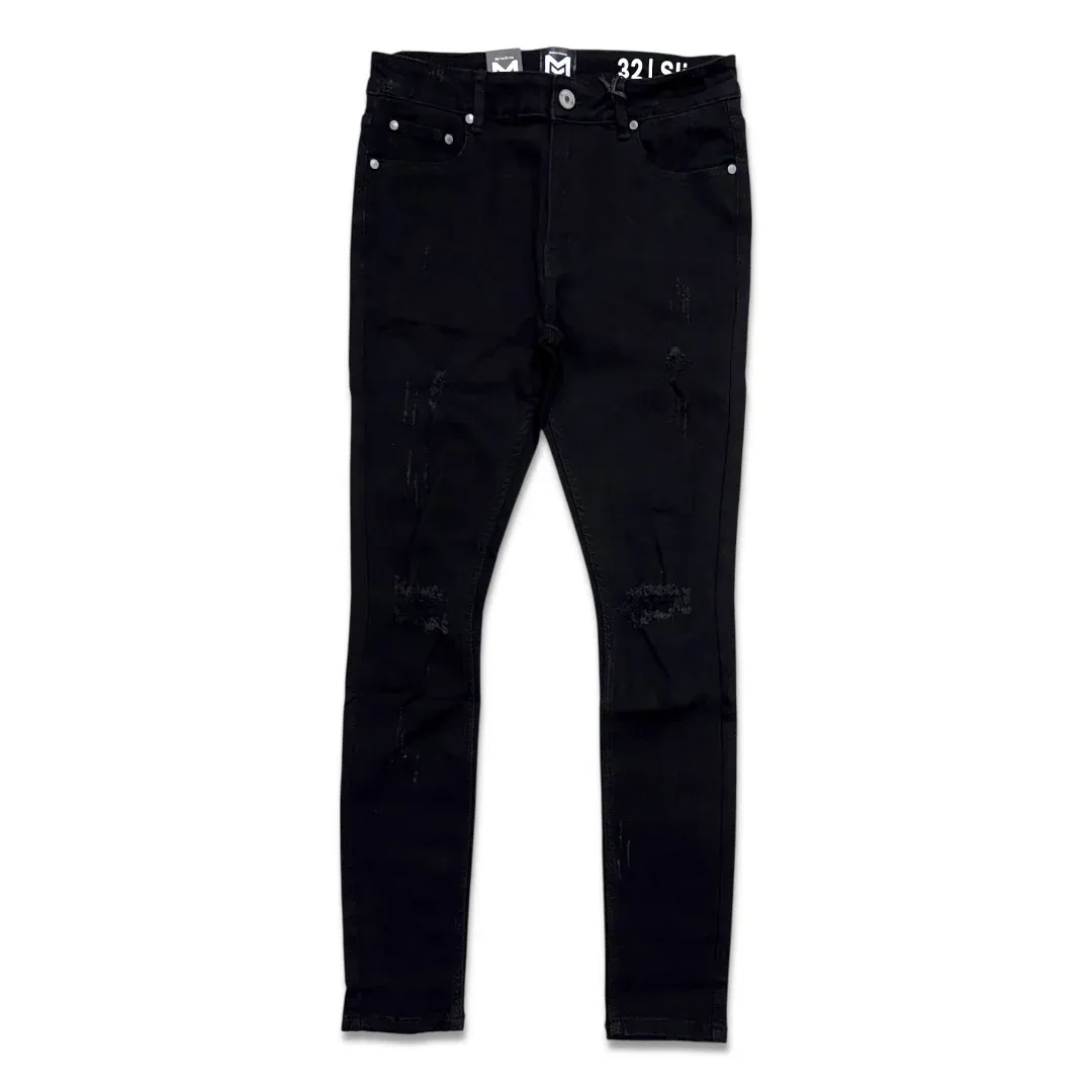 MOTION DENIM RIPPED DARK KNIGHT STRETCH JEANS