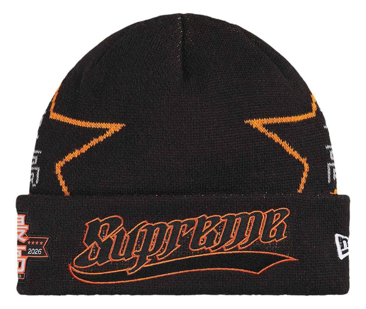 SUPREME NEW ERA STARS BLACK BEANIE