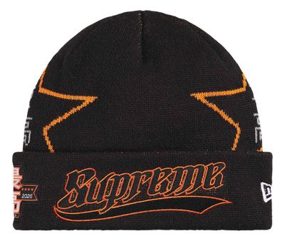 SUPREME NEW ERA STARS BLACK BEANIE