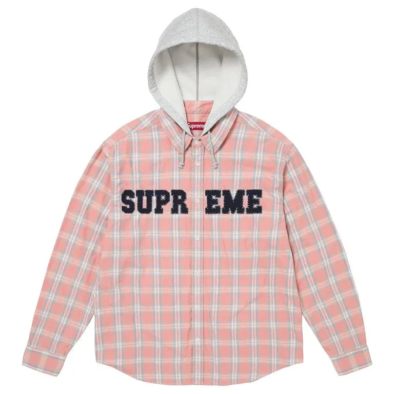 SUPREME APPLIQUE HOODED FLANNEL SHIRT PINK