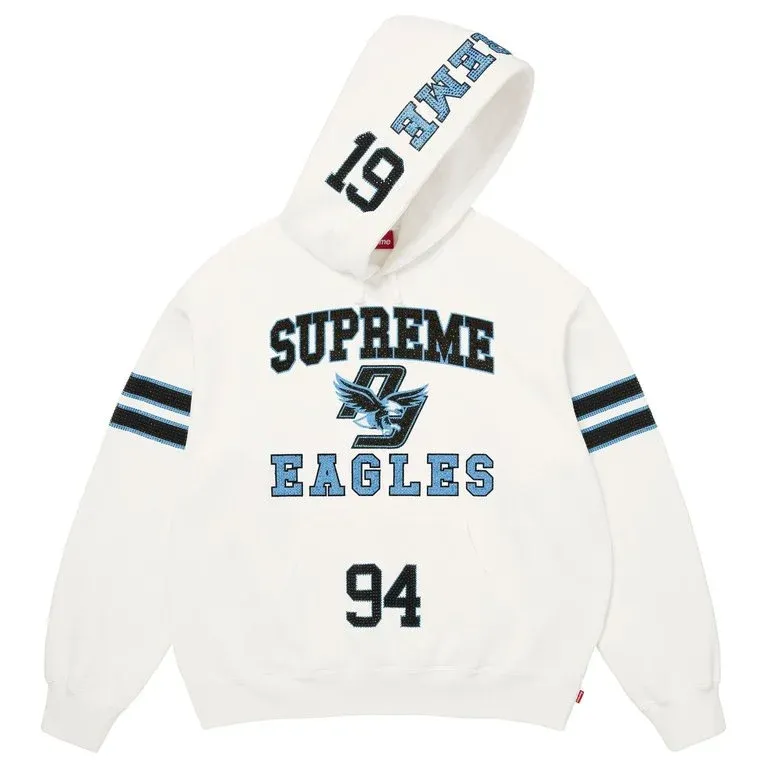 SUPREME RHINESTONE EAGLE HOODED SWEATSHIRT WHITE