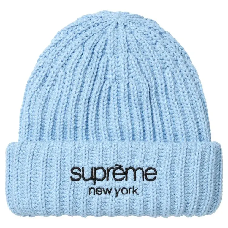 SUPREME LOGO CHUNKY RIBBED BEANIE LIGHT BLUE
