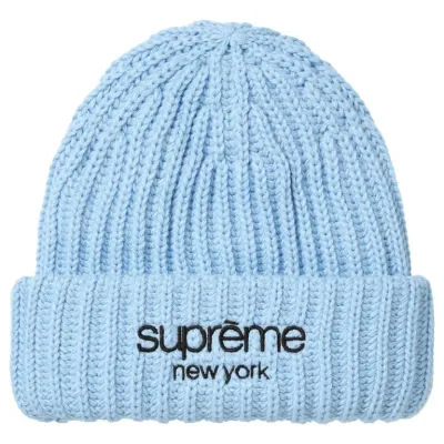 SUPREME LOGO CHUNKY RIBBED BEANIE LIGHT BLUE