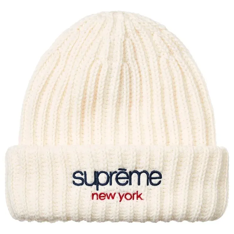 SUPREME LOGO CHUNKY RIBBED BEANIE WHITE