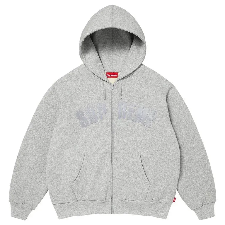 SUPREME ARC THERMAL LINED ZIP UP HOODED SWEATSHIRT GREY