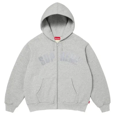 SUPREME ARC THERMAL LINED ZIP UP HOODED SWEATSHIRT GREY