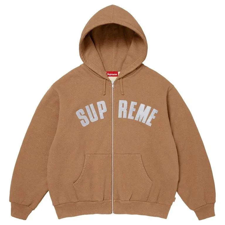SUPREME ARC THERMAL LINED ZIP UP HOODED SWEATSHIRT BROWN