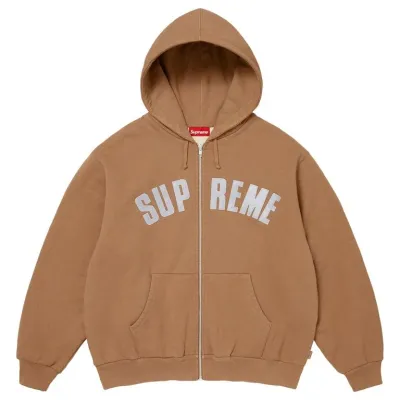 SUPREME ARC THERMAL LINED ZIP UP HOODED SWEATSHIRT BROWN
