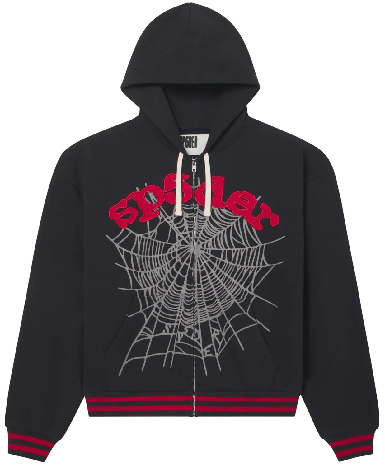 SP5DER OG LOGO STRIPE ZIP HOODIE ONYX