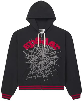 SP5DER OG LOGO STRIPE ZIP HOODIE ONYX