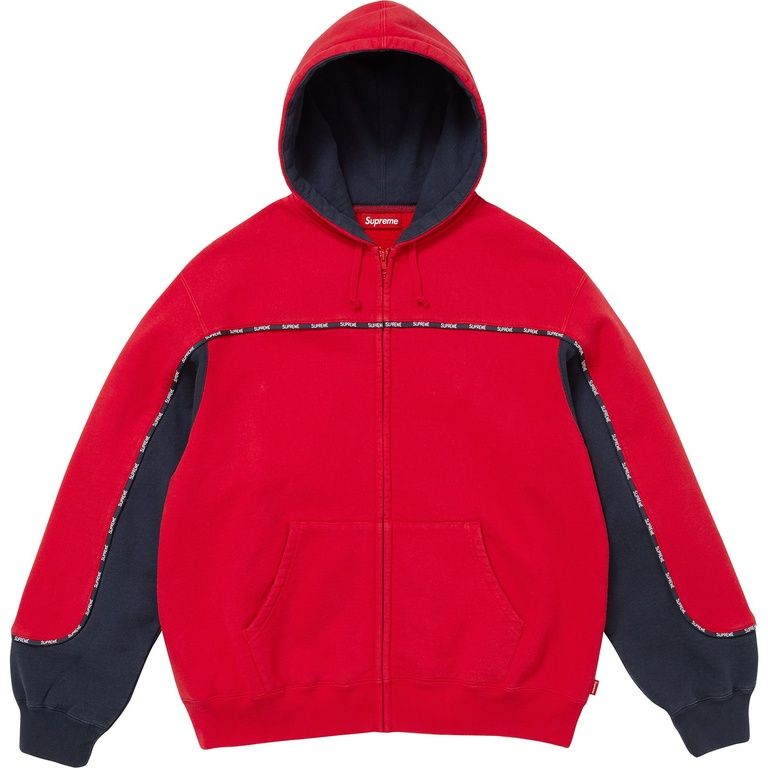 SUPREME PIPING ZIP UP HOODED SWEATSHIRT RED