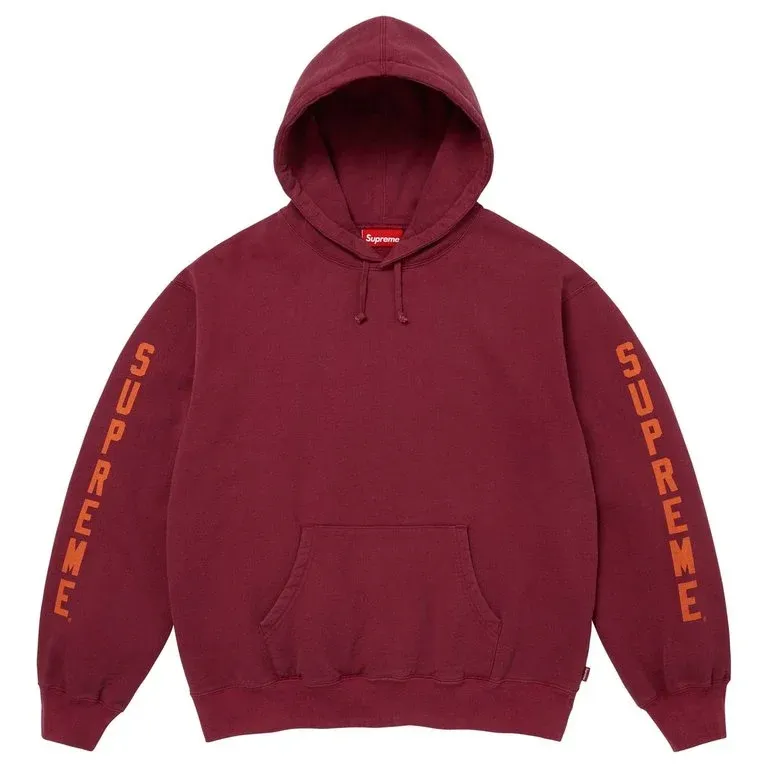 SUPREME WASHED LOGO HOODED SWEATSHIRT CARDINAL