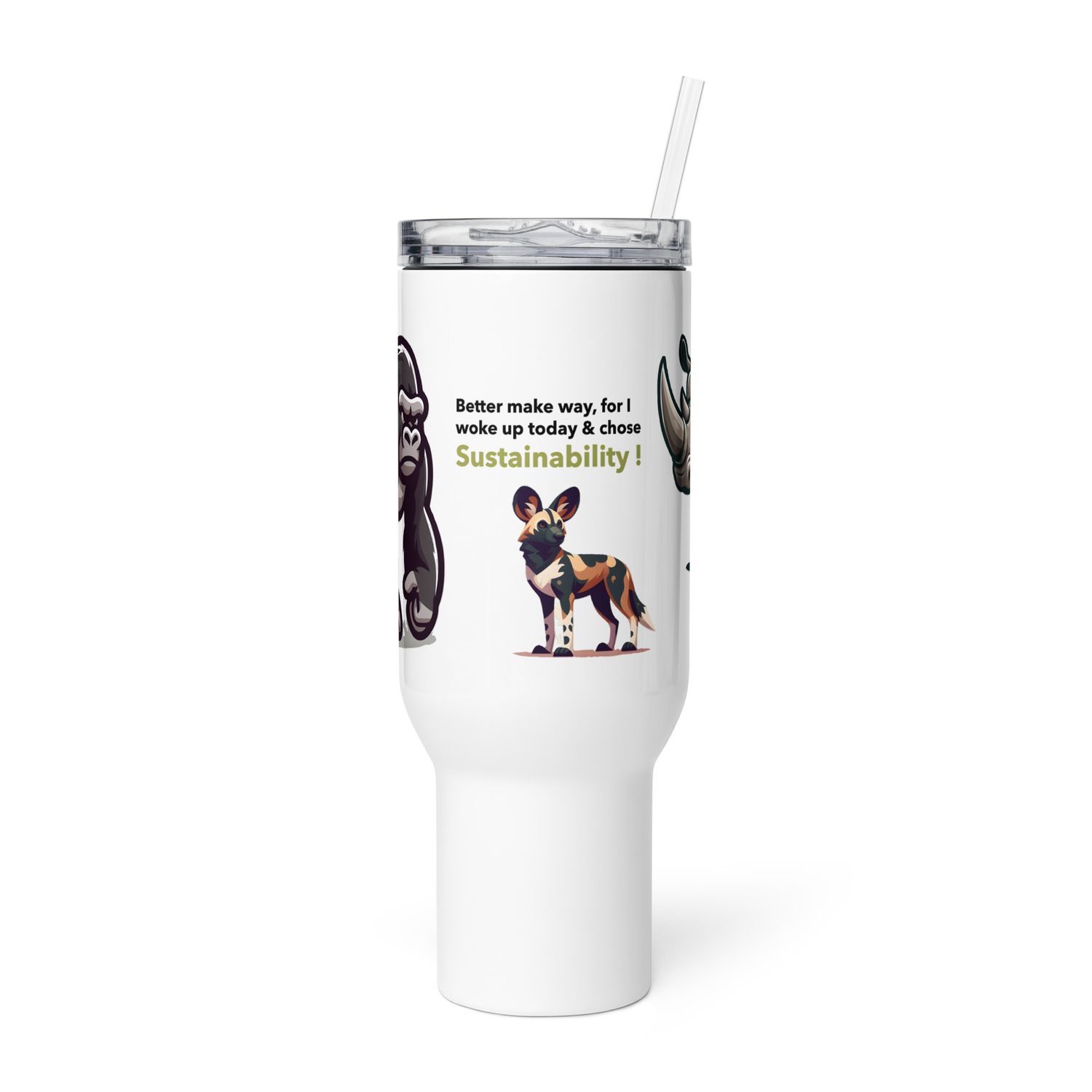 Sustainability Travel mug (Gorilla, African Wild Dog &amp; Rhinoceros)