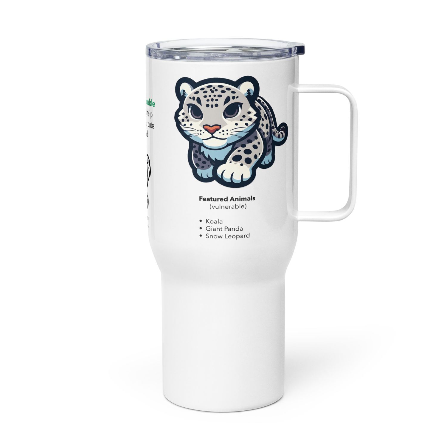 Travel Mug Featuring Adorable Giant Panda, Snow Leopard, and Koala