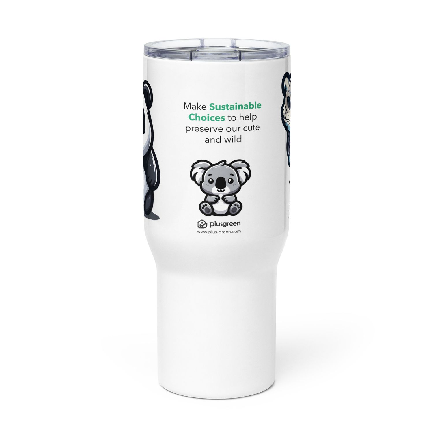 Travel Mug Featuring Adorable Giant Panda, Snow Leopard, and Koala