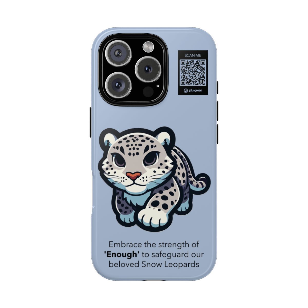 Snow Leopard Phone Case (Tough, Light Steel Blue), Finishes: Glossy, Phone models: iPhone 16 Pro