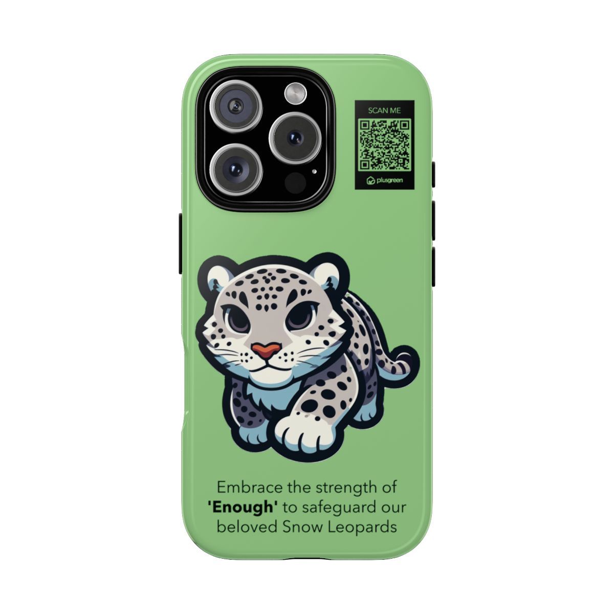 Snow Leopard Phone Case (Tough, Light Green), Finishes: Glossy, Phone models: iPhone 16 Pro