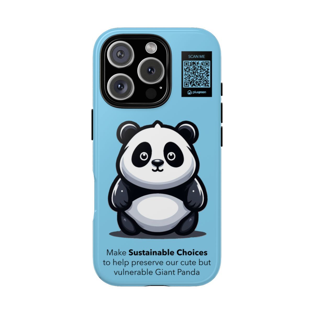 Giant Panda Phone Case (Tough, Sky Blue), Finishes: Glossy, Phone models: iPhone 16 Pro