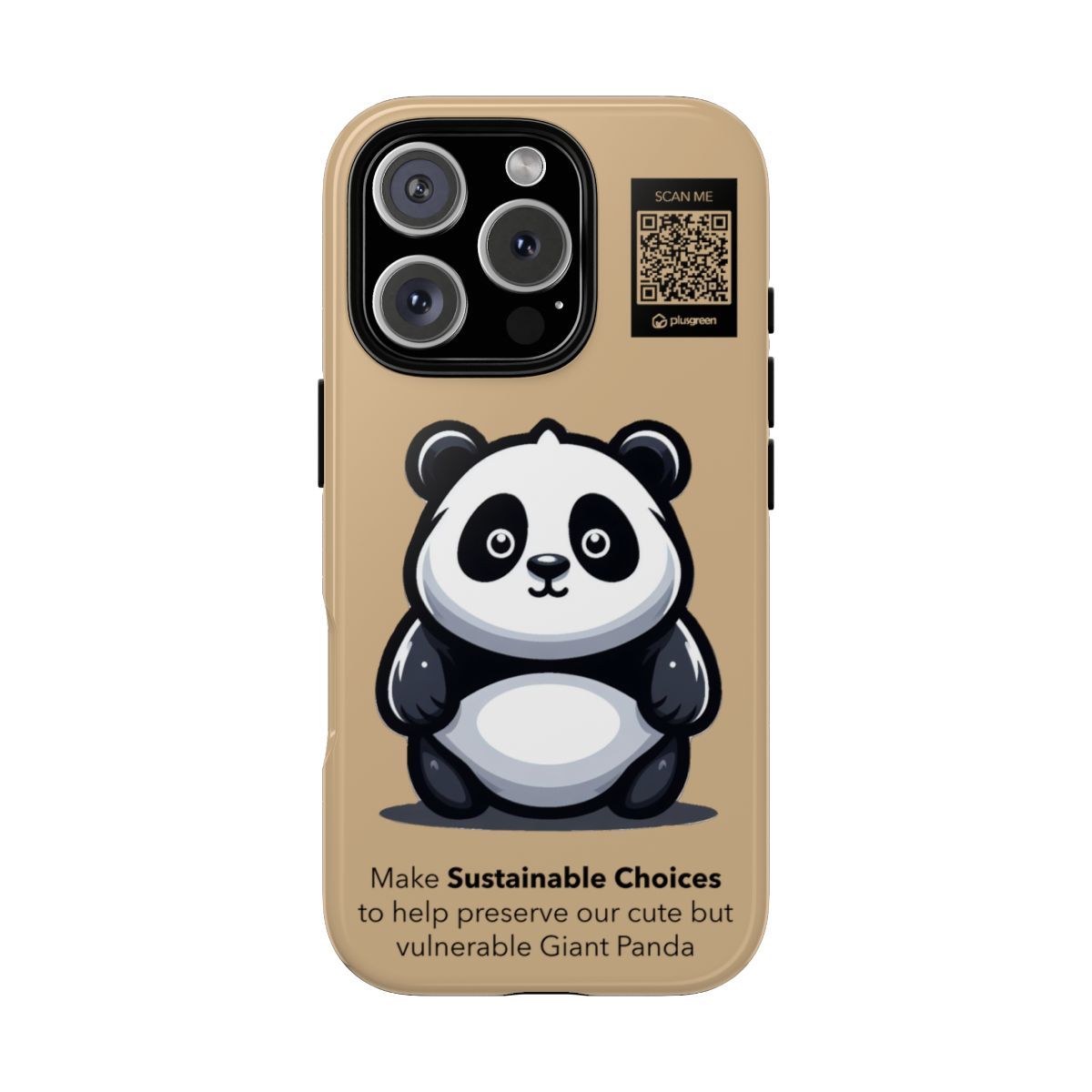Giant Panda Phone Case (Tough, Tan), Finishes: Glossy, Phone models: iPhone 16 Pro