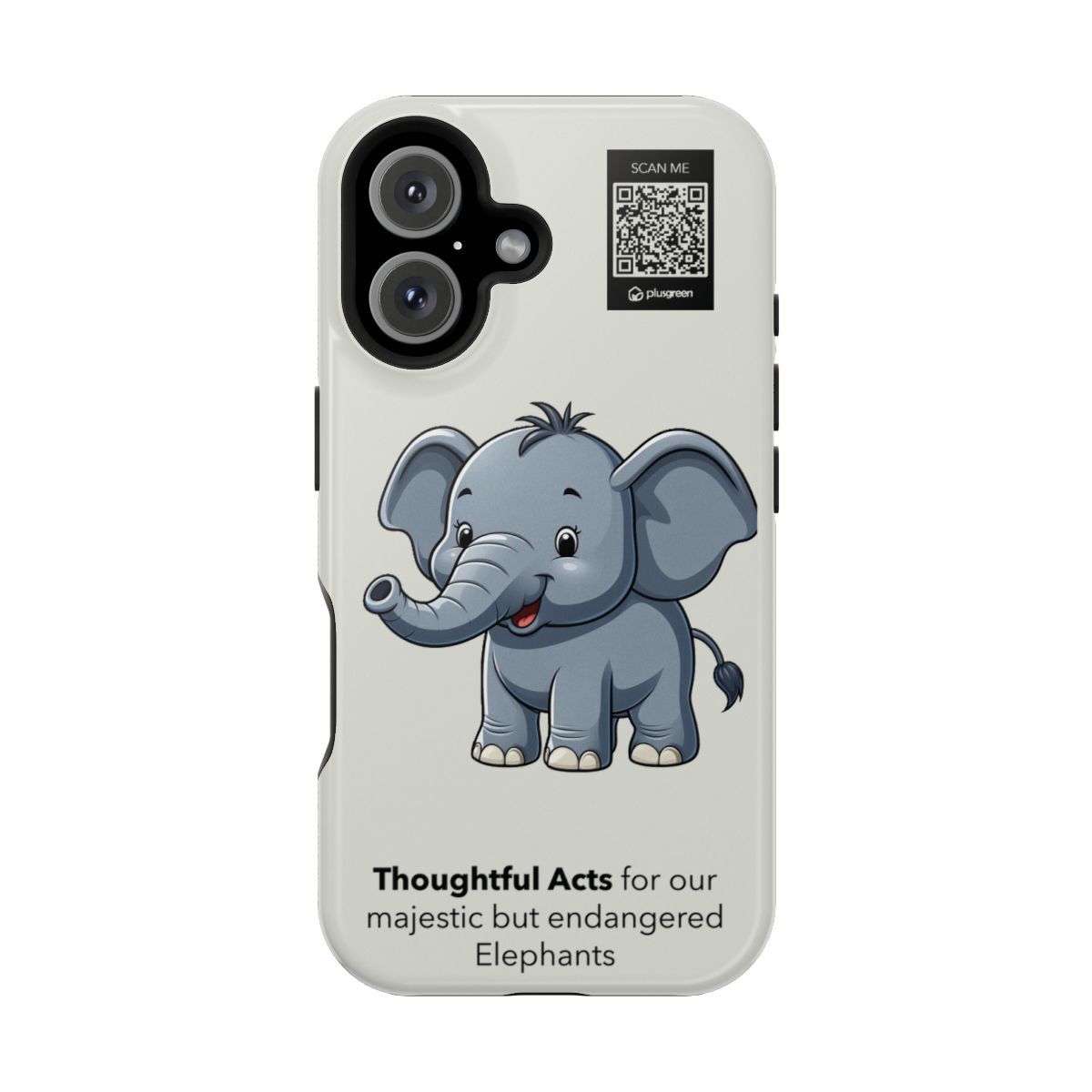 Elephant Phone Case - MagSafe® compatible (Tough, Moon Mist), Surfaces: Glossy, Phone models: iPhone 16
