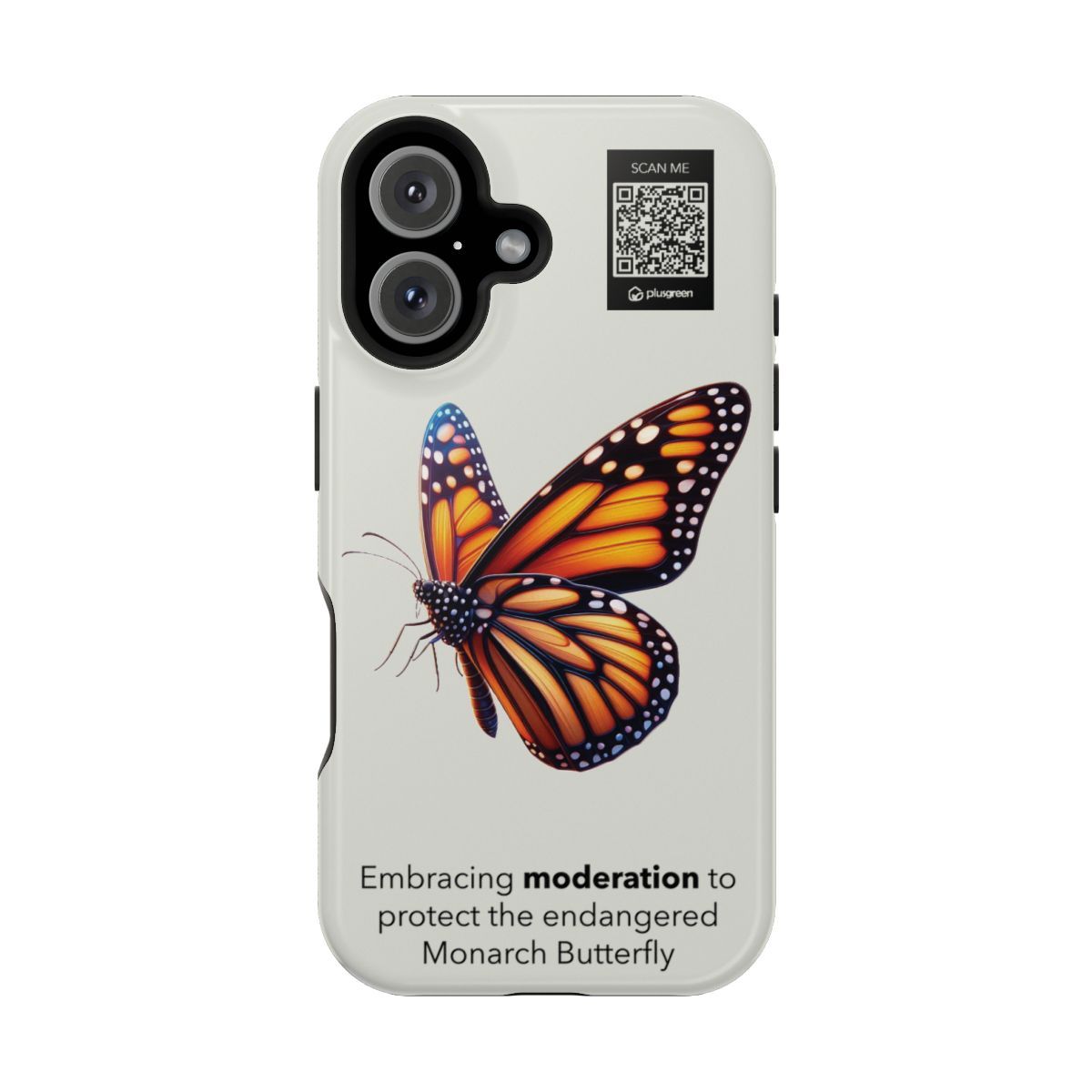 Monarch Butterfly Phone Case - MagSafe® compatible (Tough, Moon Mist), Surfaces: Glossy, Phone models: iPhone 16