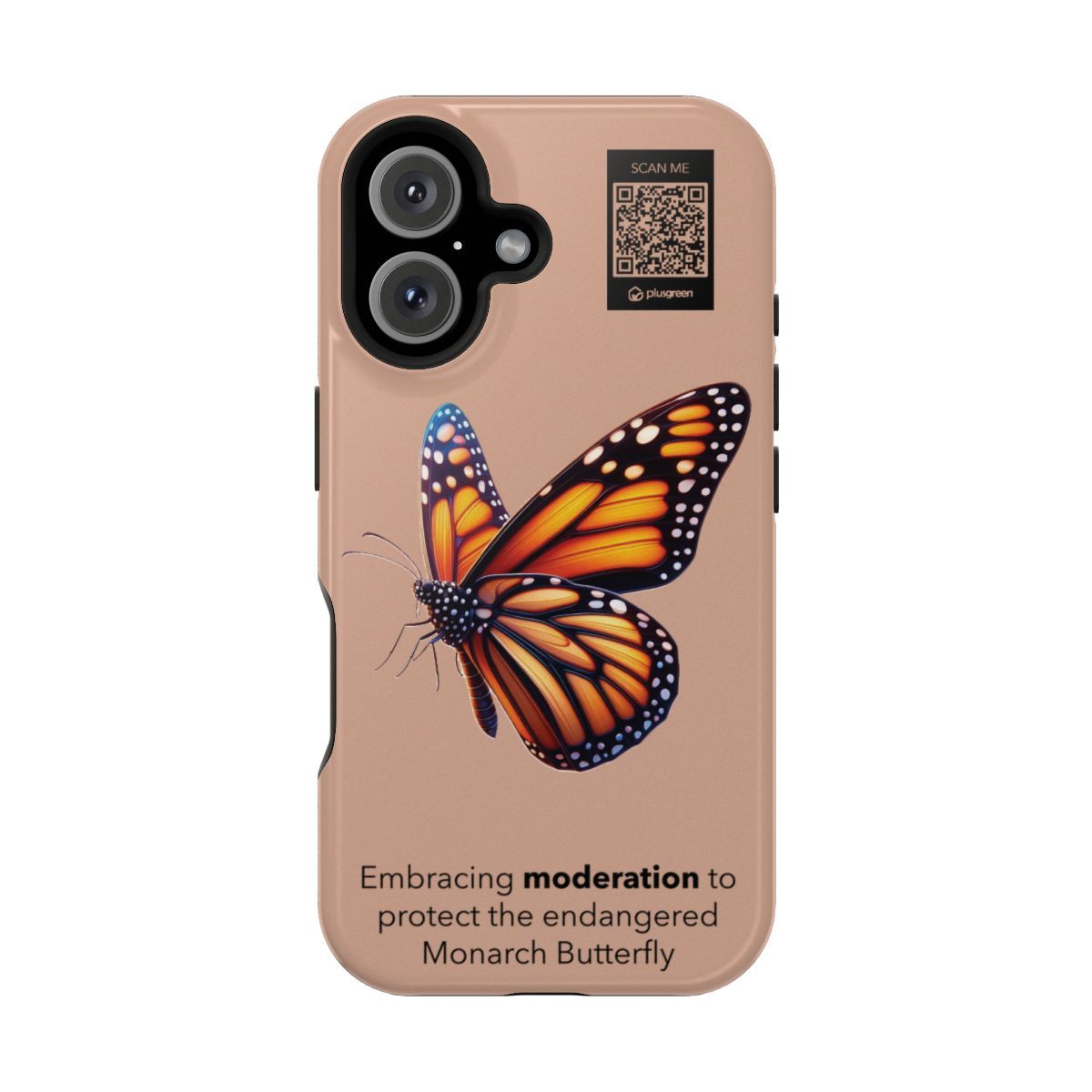 Monarch Butterfly Phone Case - MagSafe® compatible (Tough, Pale Taupe), Surfaces: Glossy, Phone models: iPhone 16