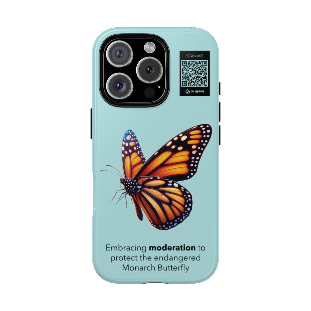 Monarch Butterfly Phone Case (Tough, Teal), Finishes: Glossy, Phone models: iPhone 16 Pro