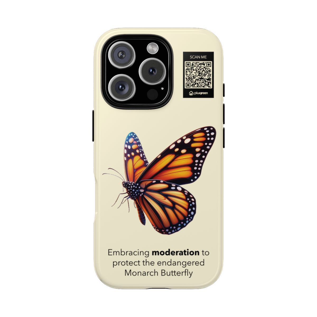 Monarch Butterfly Phone Case (Tough, Light Beige), Finishes: Glossy, Phone models: iPhone 16 Pro