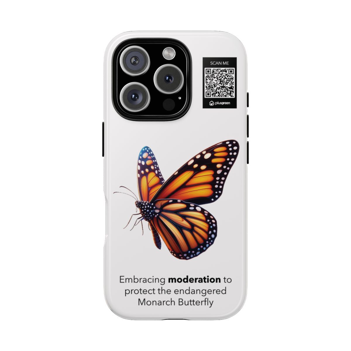 Monarch Butterfly Phone Case (Tough, light grey), Finishes: Glossy, Phone models: iPhone 16 Pro