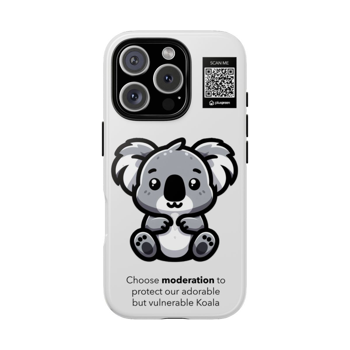 Koala Phone Case (Tough, Snow), Finishes: Glossy, Phone models: iPhone 16 Pro