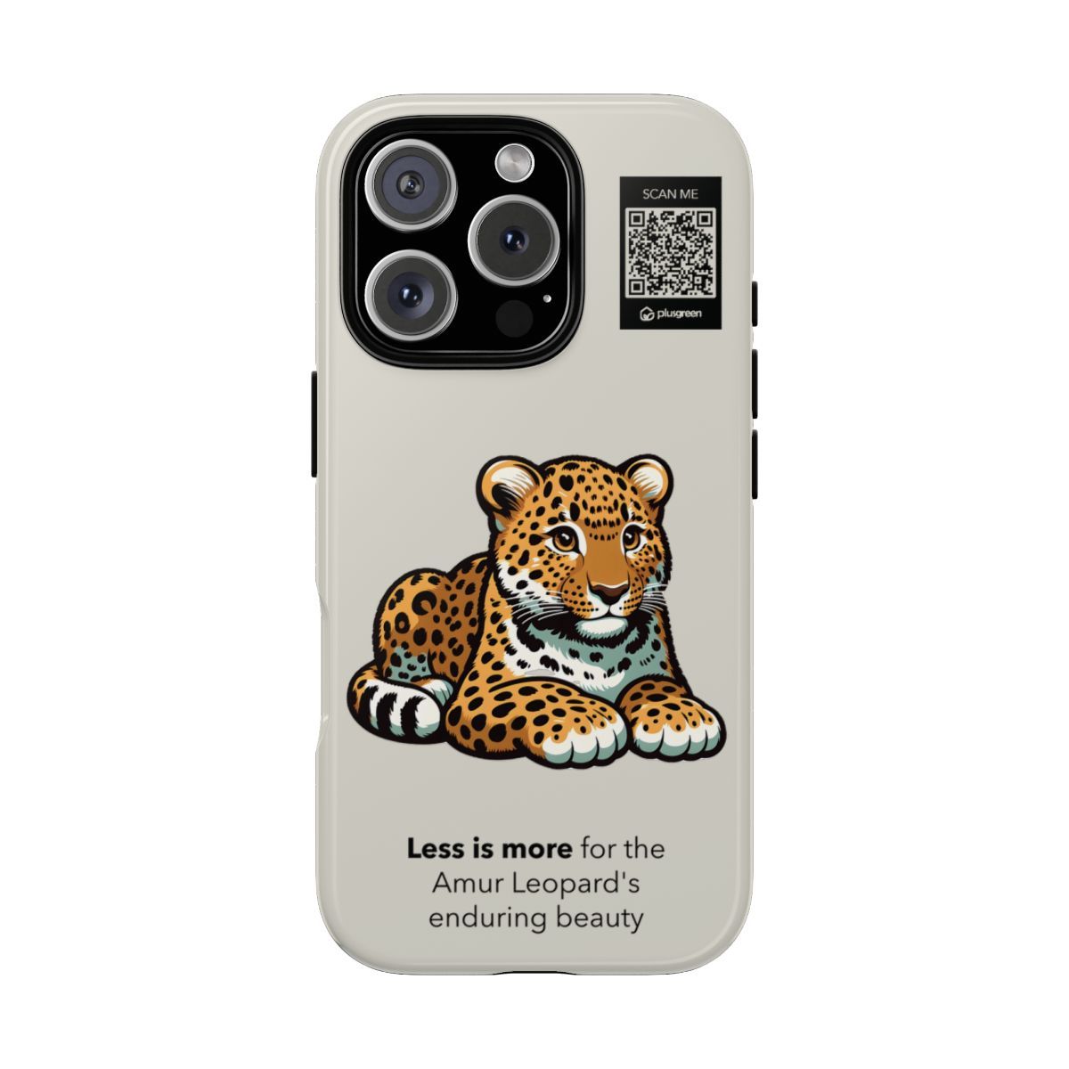 Amur Leopard Phone Case (Tough, Linen), Finishes: Glossy, Phone models: iPhone 16 Pro