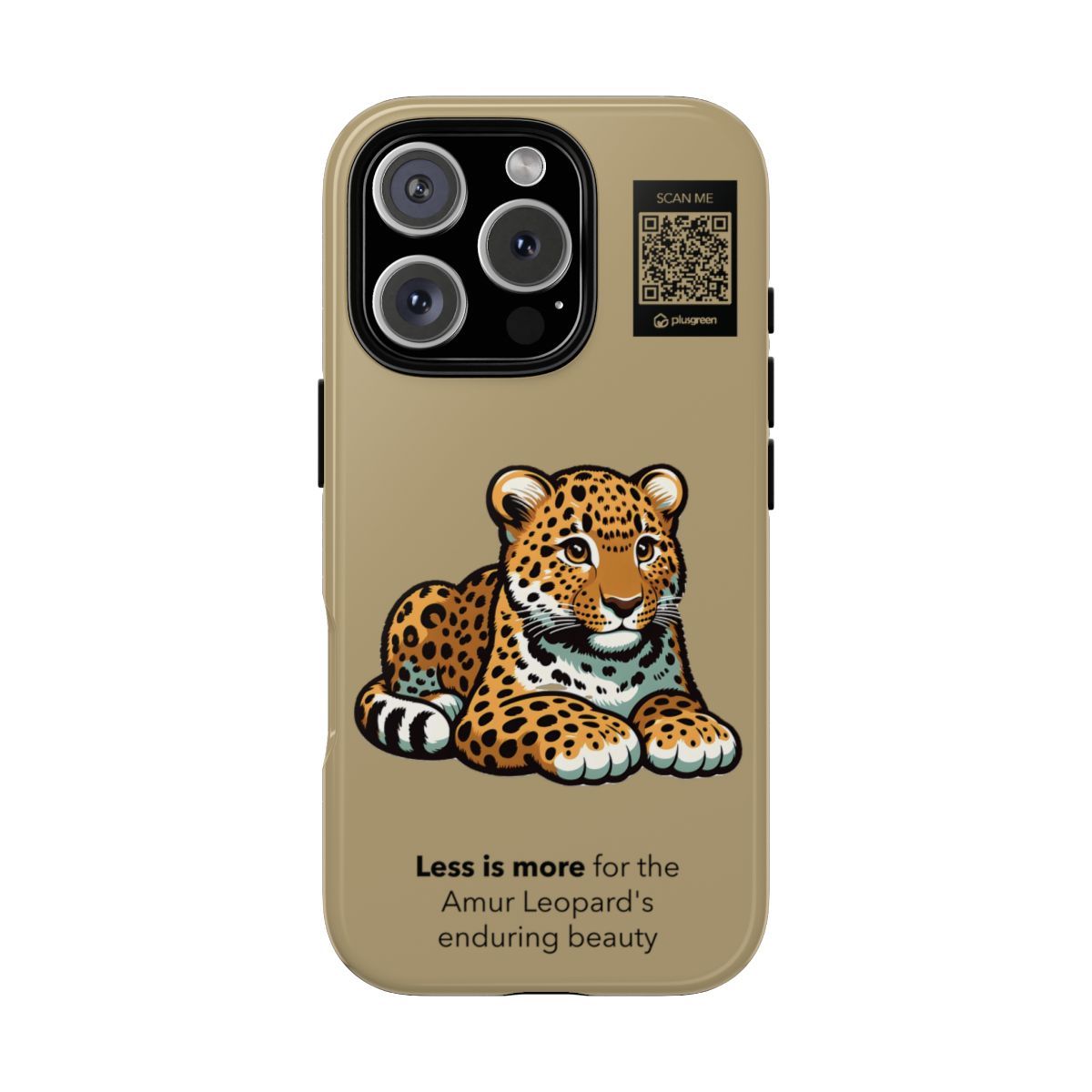 Amur Leopard Phone Case (Tough, Khaki), Finishes: Glossy, Phone models: iPhone 16 Pro